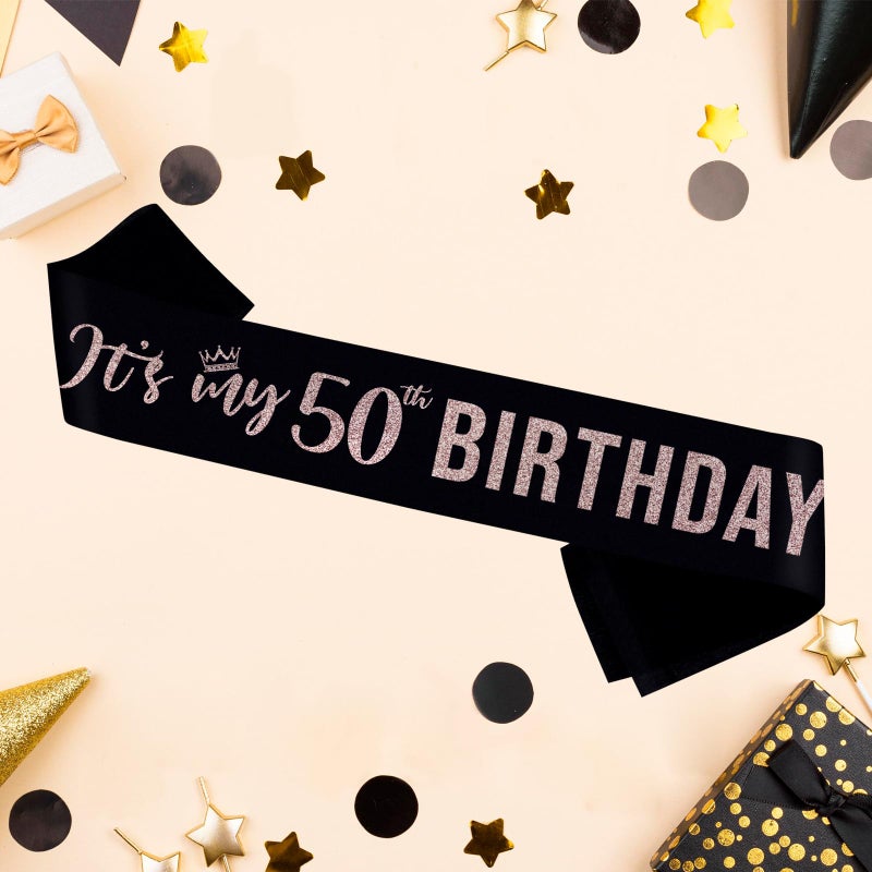 PYQWA It's My 50th Birthday Sash - Glitter 50th Birthday Gifts for Women - Happy Party Decorations - Image 5